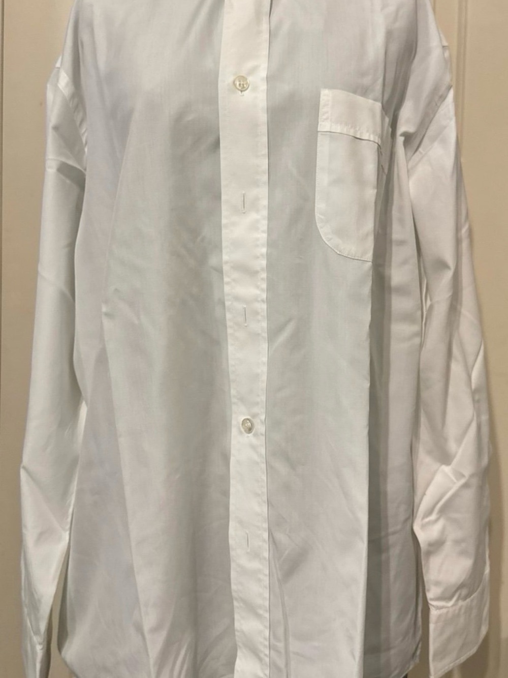 Vintage White Men's Dress Shirt with Chest Pocket